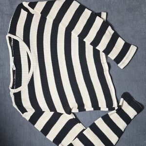 Zara Cropped Striped Black and Cream Sweater